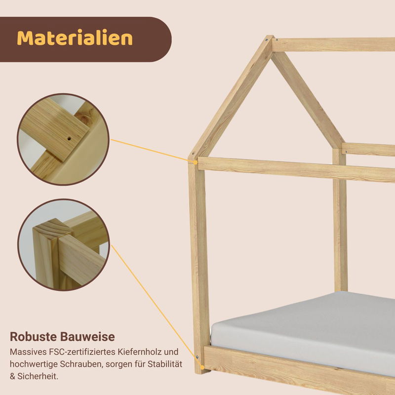babyonlineshop Artkid Haley Natur Montessori Hausbett Bodenbett 90x200 inkl. Lattenrost Kiefer Bis zu 55% Rabatt