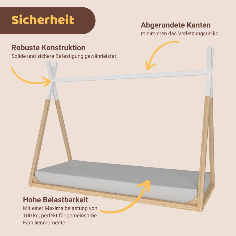 babyonlineshop Artkid Winni Bodenbett Tipi Bett Kiefer natur weiß Liegefläche 90 x 200 Super Rabatt