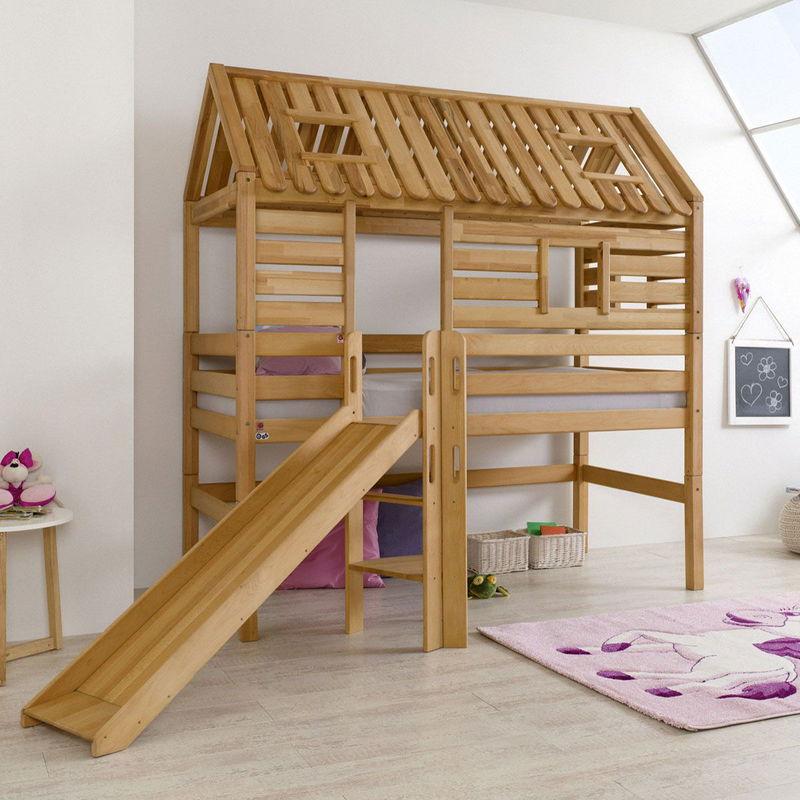 babyonlineshop Relita ELIYAS Spielbett Buche massiv geölt mit Rutschenturm - zum Einzelbett umbaubar 50% Rabatt mit kostenlosem Versand