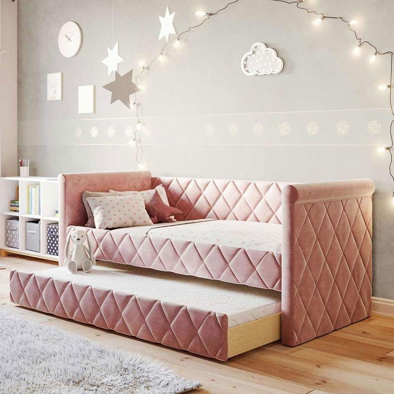babyonlineshop Nature Kid Vilena Sofabett Velour rosa 90 x 200 cm Fabrikladen