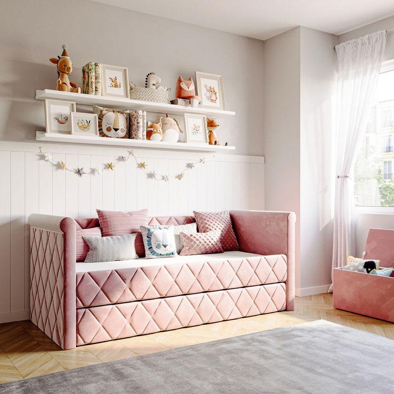 babyonlineshop Nature Kid Vilena Sofabett Velour rosa 90 x 200 cm Fabrikladen