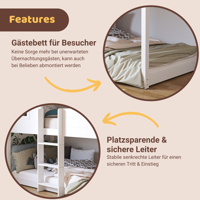babyonlineshop Artkid Roxy Etagenbett Haus weiß 90 x 200 cm Begrenzt auf 3 Tage