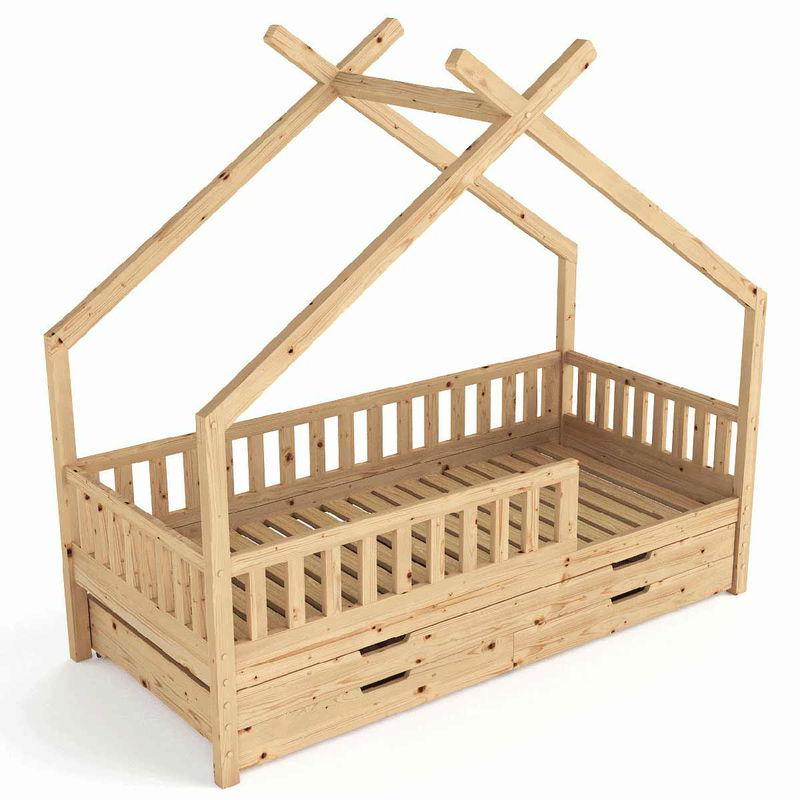 babyonlineshop Nature Kid Clara Hausbett natur 90 x 200 cm inkl. Gästebett und Bettkasten Auslauf