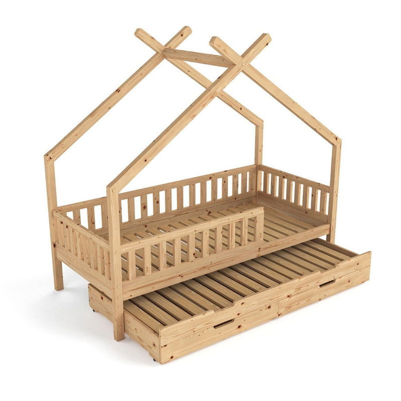 babyonlineshop Nature Kid Clara Hausbett natur 90 x 200 cm inkl. Gästebett und Bettkasten Auslauf