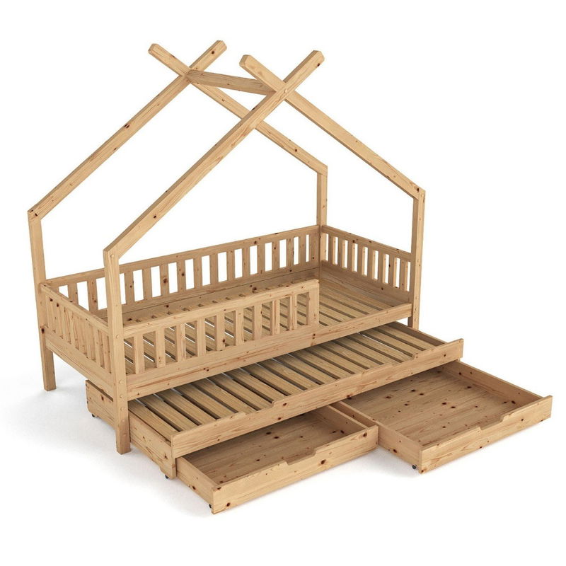 babyonlineshop Nature Kid Clara Hausbett natur 90 x 200 cm inkl. Gästebett und Bettkasten Auslauf