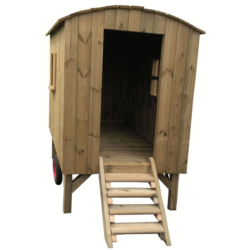 babyonlineshop Müller & Herber Bauwagen für Kinder mit Treppe & Sitzbank Kiefernholz Zeitlich begrenztes Angebot