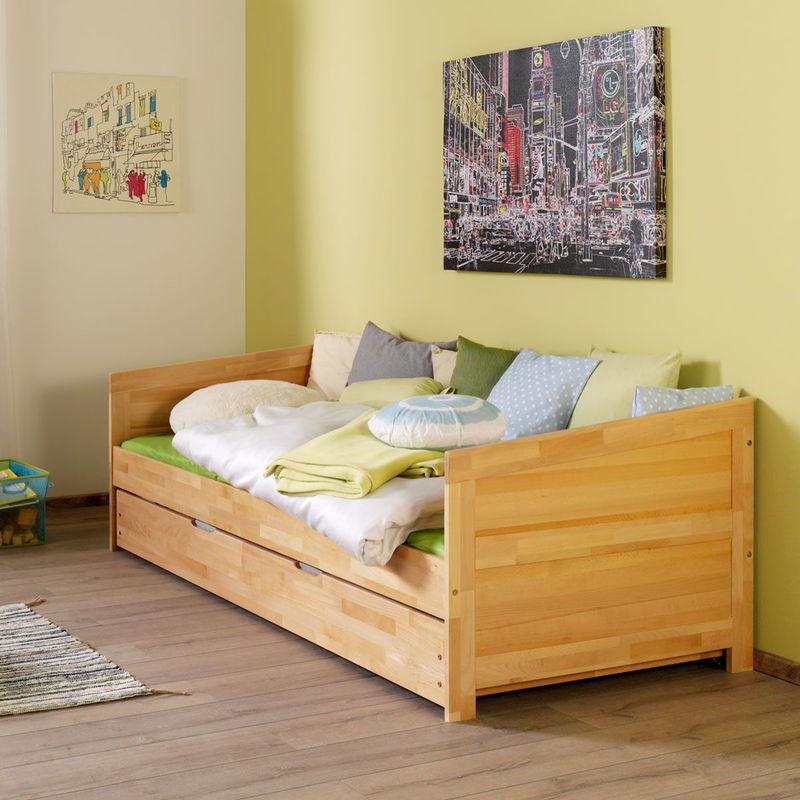 babyonlineshop Relita NINA Einzelbett Buche massiv Natur 90 x 200 cm inkl. Ausziehbett Black Friday Preise
