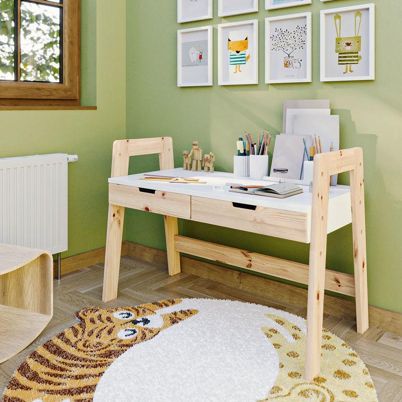 babyonlineshop Nature Kid Cory Schreibtisch weiß/natur höhenverstellbar aus Kiefer und MDF Im Verkauf