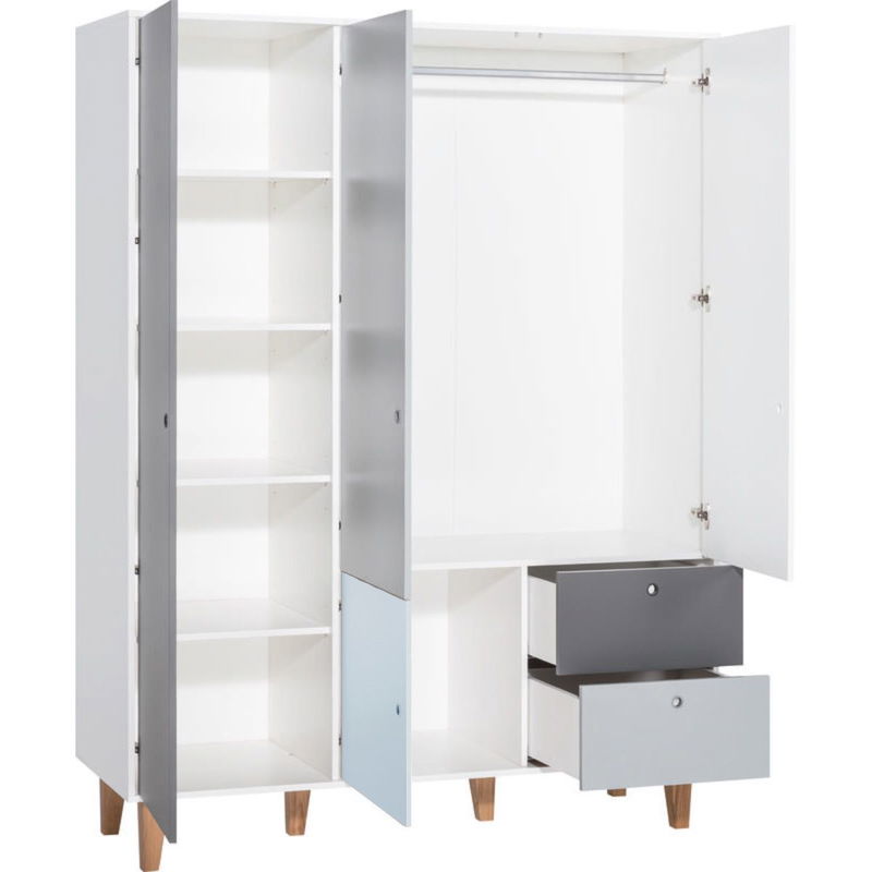 babyonlineshop VOX Concept Baby Kleiderschrank 3-türig blue white/grey/graphite zollfrei