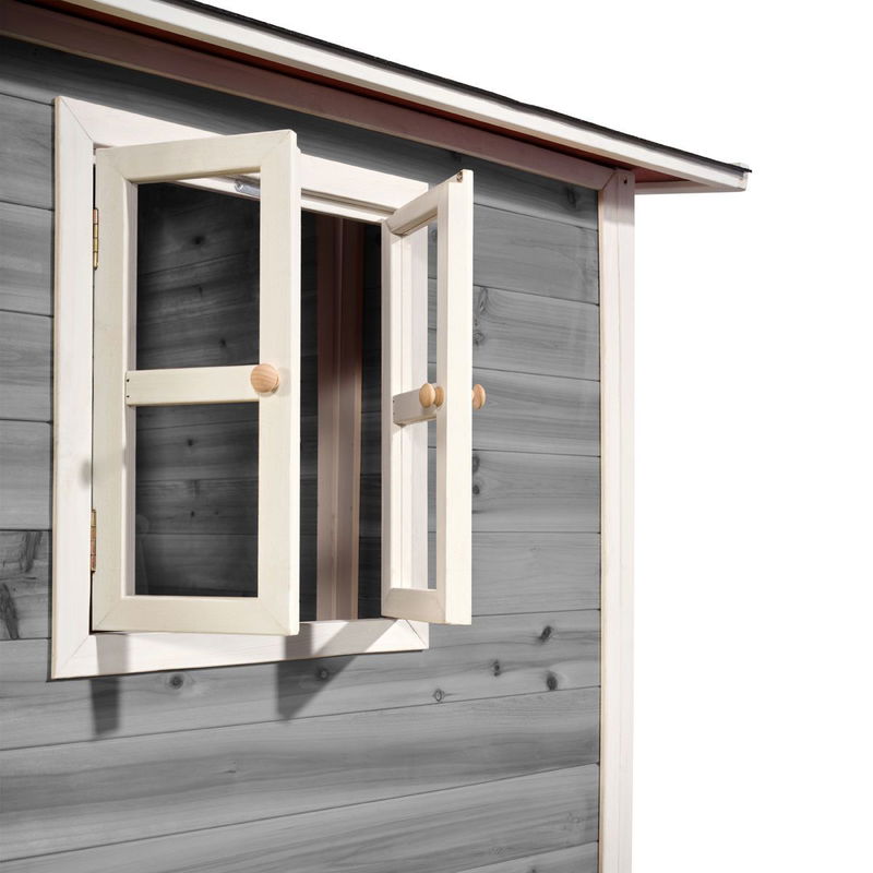 babyonlineshop EXIT Loft 150 Holzspielhaus - grau klares Design - mit Anbau Fabrik Onlineshop