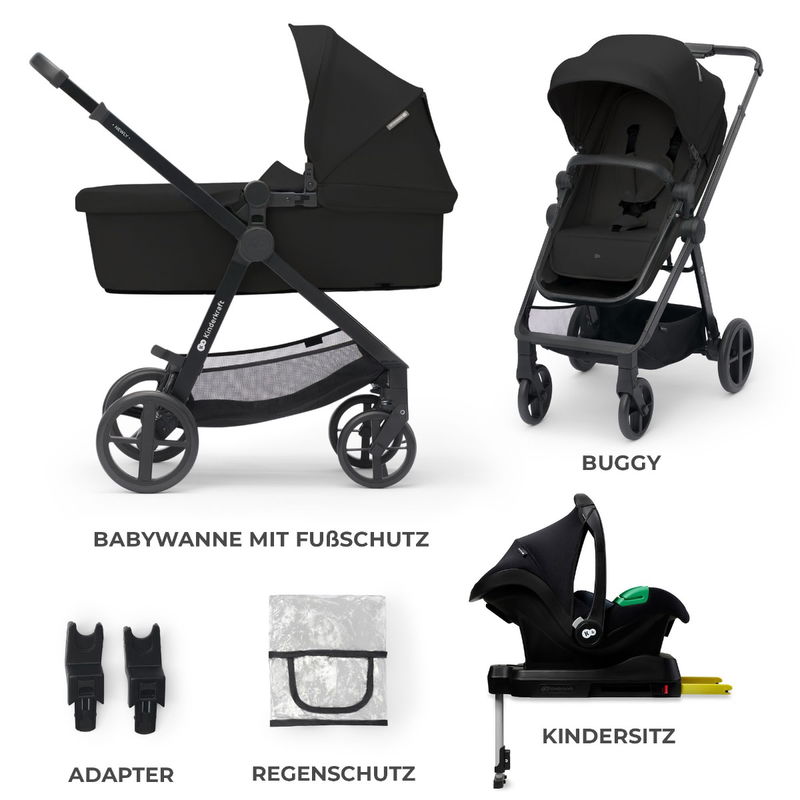 babyonlineshop Kinderkraft Kinderwagen 4in1 NEWLY Mink Pro classic black + base Letzte 3 Tage