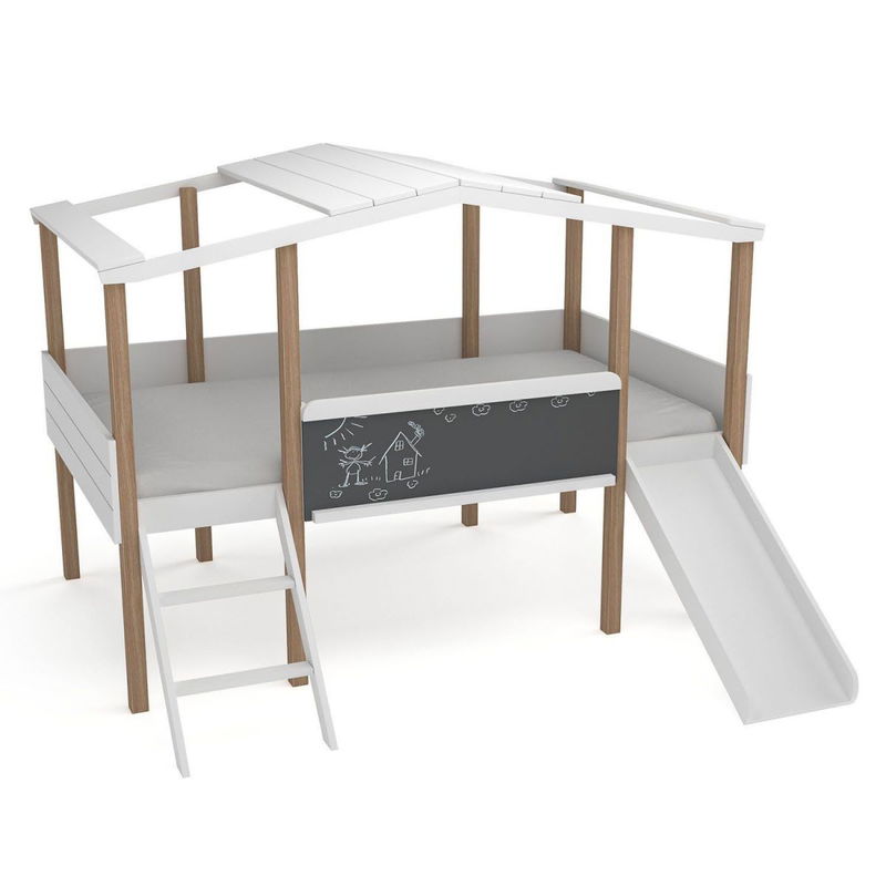 babyonlineshop Nature Kid Cory Hausbett mit Rutsche 90 x 200 weiß Sonderangebot der Fabrik