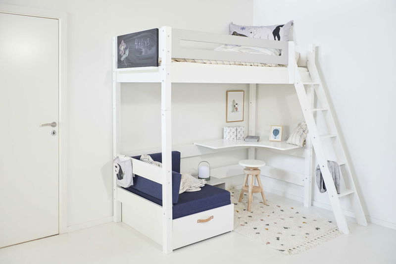 babyonlineshop Manis-h Hochbett FENRIS 90x200 cm einfarbig mit Sofamodul - 22 Farben wählbar Super Rabatt