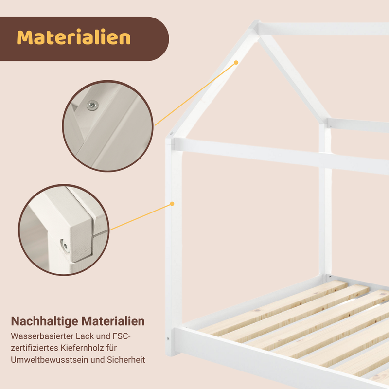 babyonlineshop Artkid Haley Weiß Montessori Hausbett Bodenbett 90x200 inkl. Lattenrost Kiefer 50% Rabatt mit kostenlosem Versand