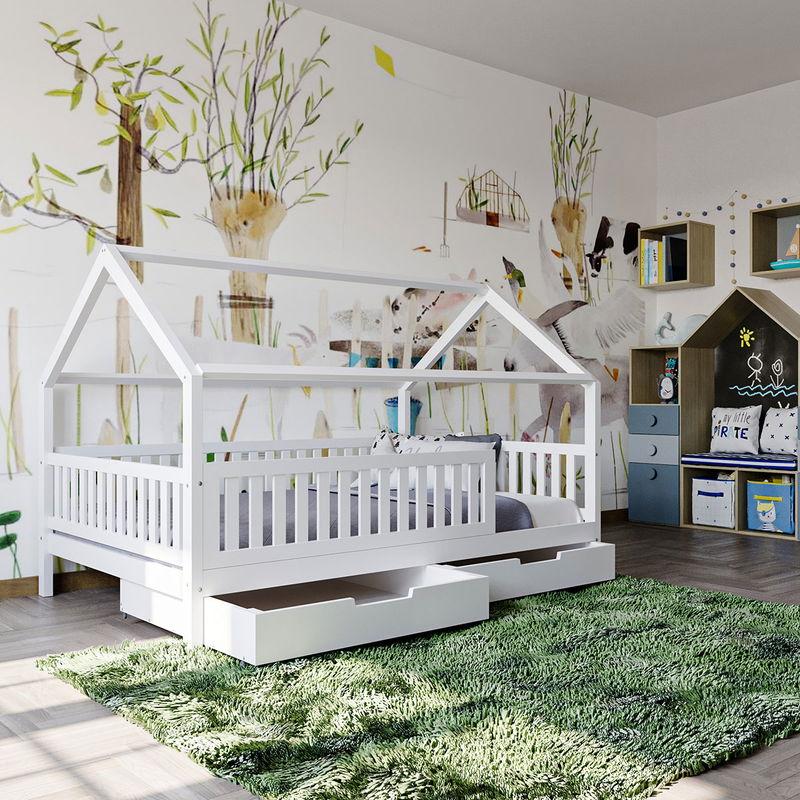 babyonlineshop Nature Kid Lilly Hausbett Kiefer weiß lackiert Liegefläche 140 x 200 cm Speichern exportieren