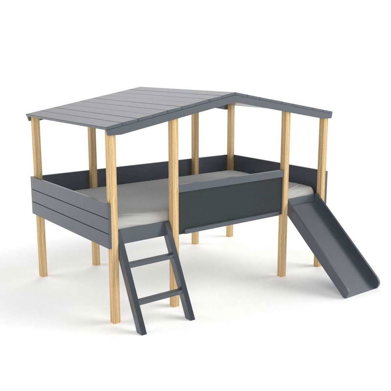 babyonlineshop Nature Kid Cory Hausbett anthrazit mit Rutsche Liegefläche 90 x 200 Black Friday Preise
