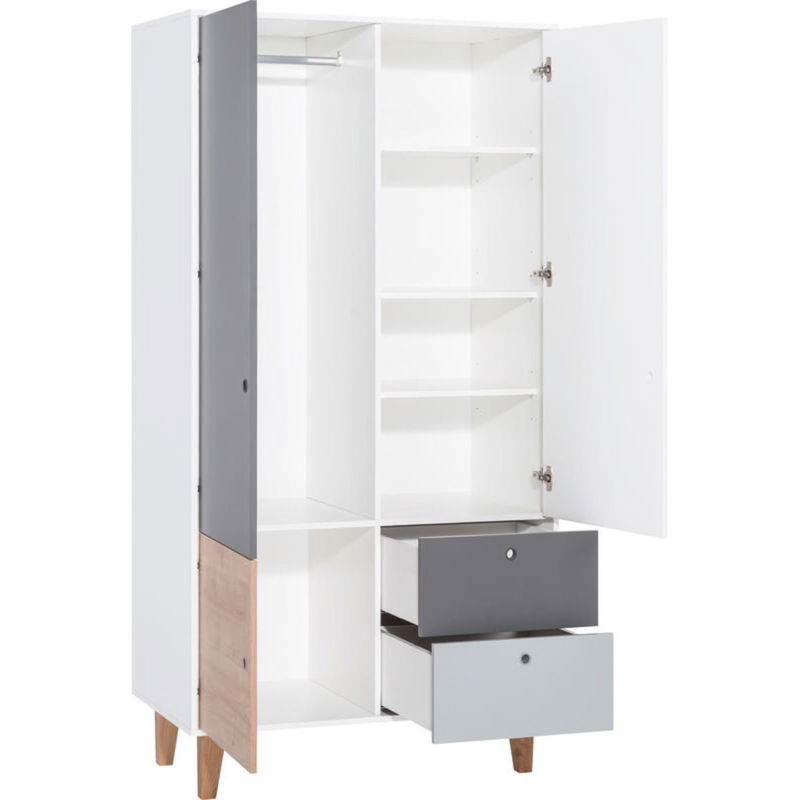 babyonlineshop VOX Concept Baby Kleiderschrank 2-türig oak white/grey/graphite Begrenztes Angebot