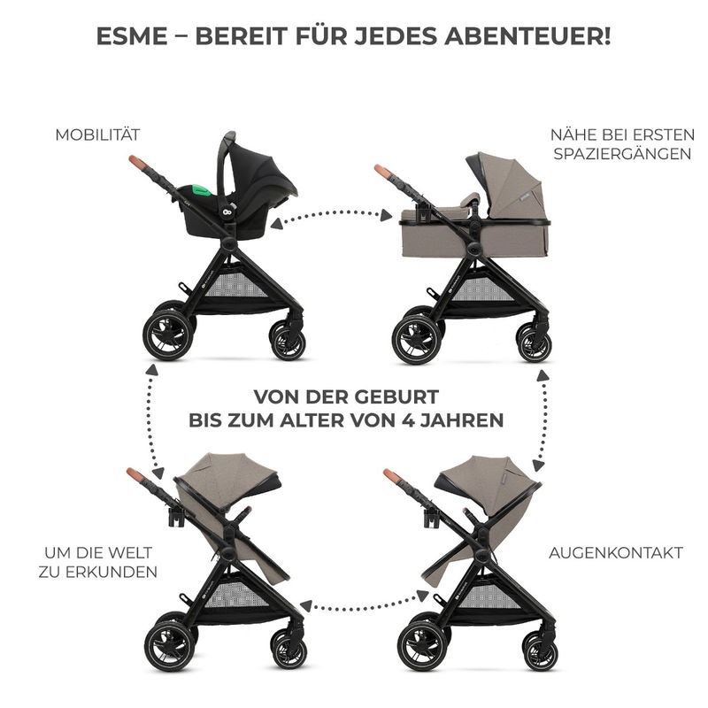 babyonlineshop Kinderkraft Multifunktionaler 3-in-1-Kinderwagen ESME Sand Beige Riesige Ersparnisse