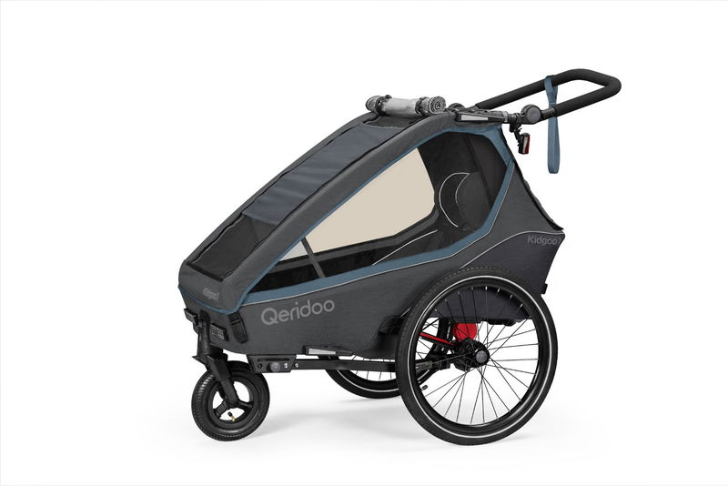 babyonlineshop Qeridoo Kidgoo 1 Fahrradanhänger Navy Blue mit Joggerfunktion 2023 Tiefpreis