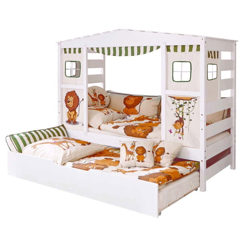 babyonlineshop Ticaa Hausbett Safari Kiefer Weiß inkl. Bettkasten Massivholz - Dessin: Safari Exklusivangebot