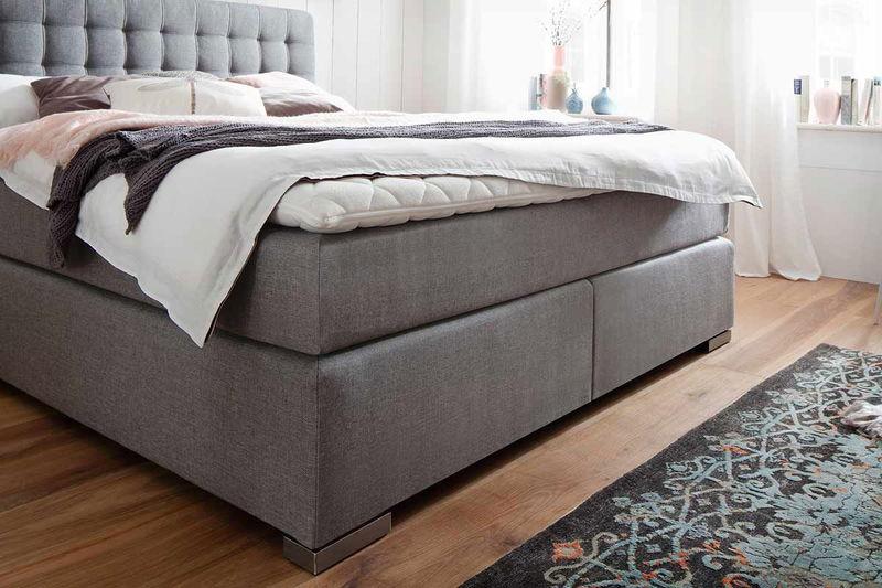 babyonlineshop Meise Lenno Boxspringbett 200 x 200 cm grau Stoff Kopfteil gesteppt & gratis Lieferung Zeitlich begrenztes Angebot