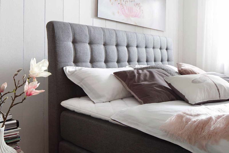 babyonlineshop Meise Lenno Boxspringbett 200 x 200 cm grau Stoff Kopfteil gesteppt & gratis Lieferung Zeitlich begrenztes Angebot