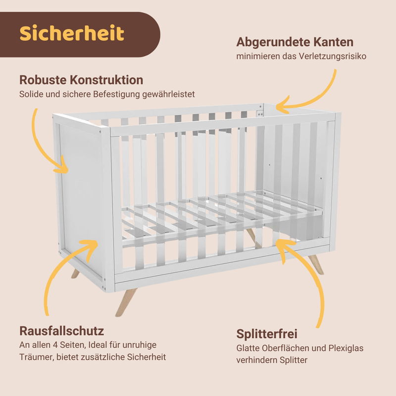 babyonlineshop Artkid Nora Babybett 60 x 130 cm mit Plexiglas inkl. Träumeland Matratze Begrenztes Angebot