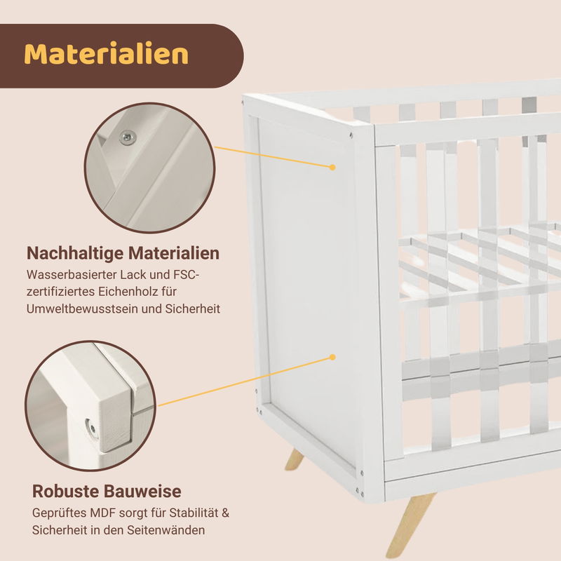 babyonlineshop Artkid Nora Babybett 60 x 130 cm mit Plexiglas inkl. Träumeland Matratze Begrenztes Angebot