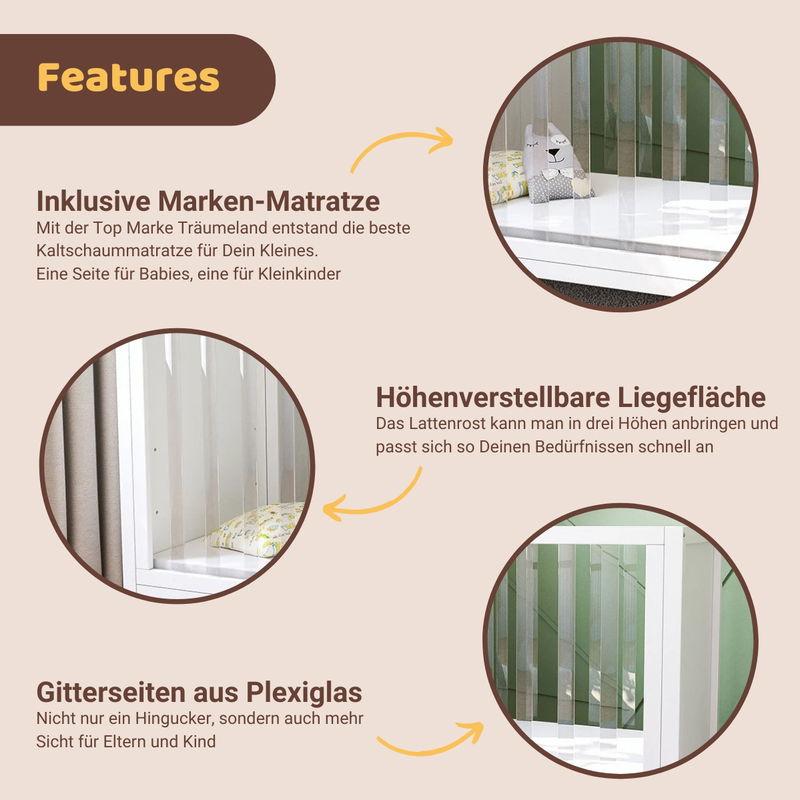 babyonlineshop Artkid Nora Babybett 60 x 130 cm mit Plexiglas inkl. Träumeland Matratze Begrenztes Angebot