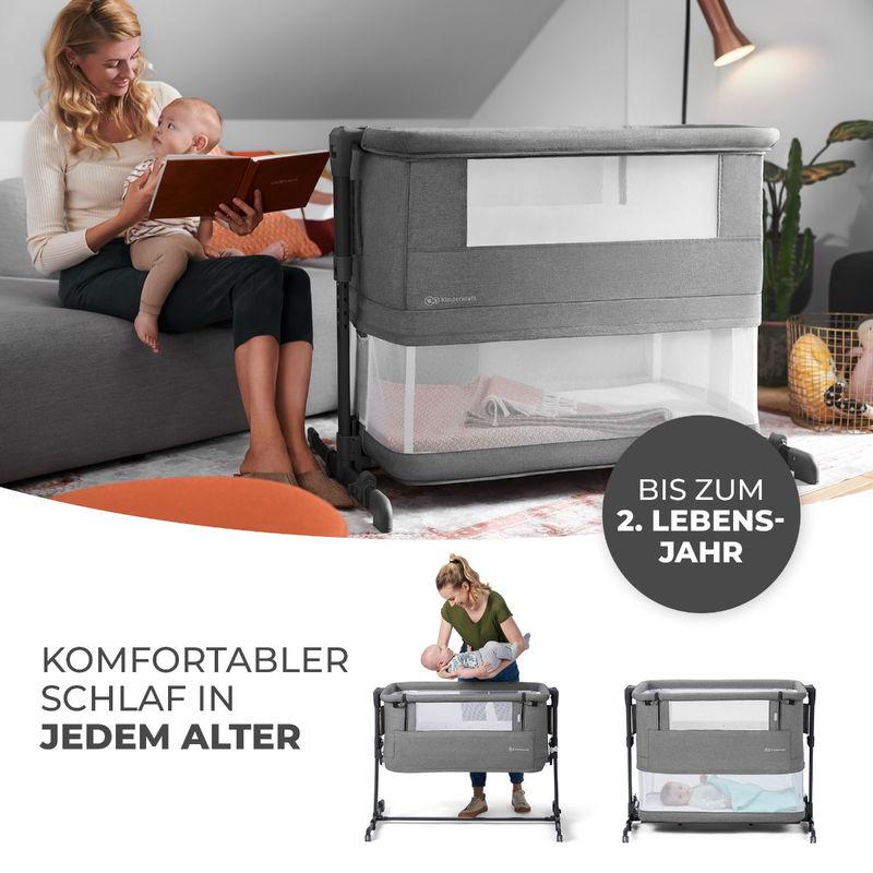 babyonlineshop Kinderkraft Beistellbett NESTE GROW grey melange Online Shopping