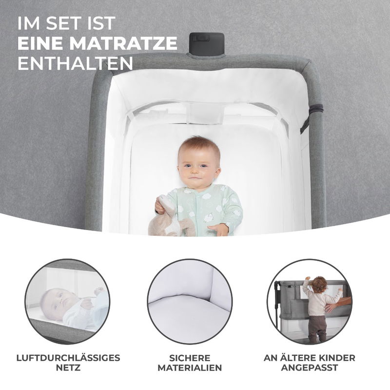babyonlineshop Kinderkraft Beistellbett NESTE GROW grey melange Online Shopping