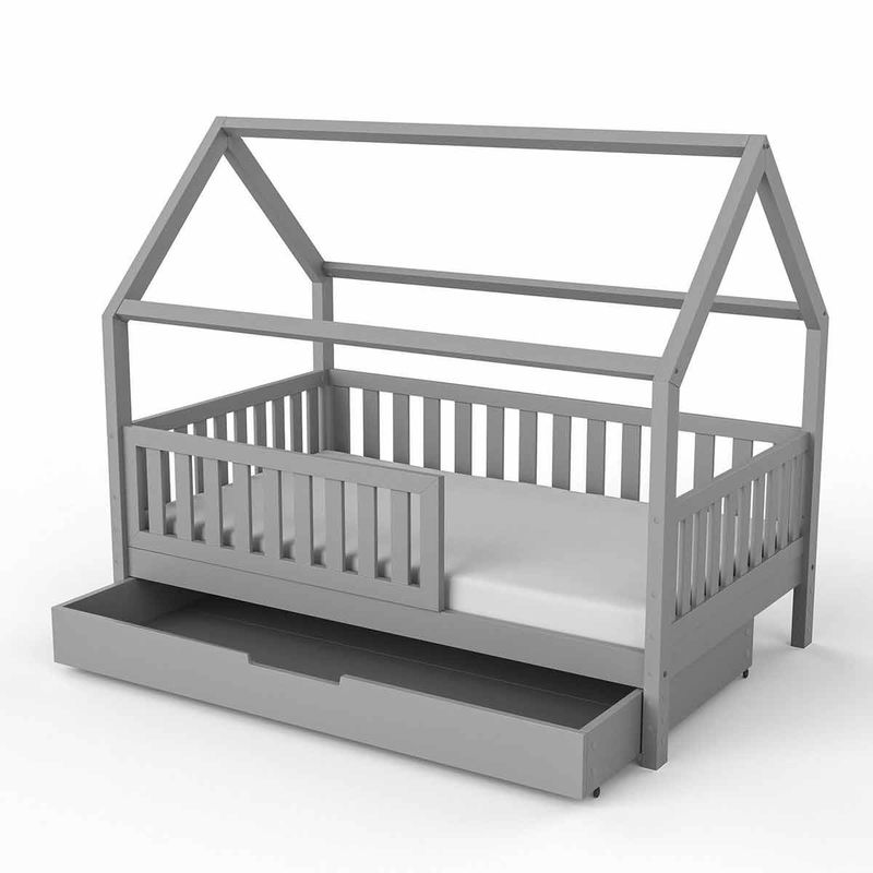 babyonlineshop Nature Kid Lilly Hausbett Kiefer grau lackiert Liegefläche 90 x 160 cm Lagerräumung