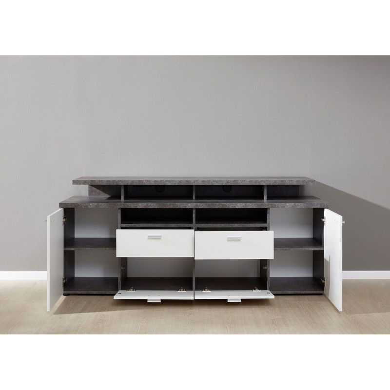 babyonlineshop trendteam Mood TV-Lowboard Weiß Melamin / Stone dunkel Kauf eins, bekomm eins gratis