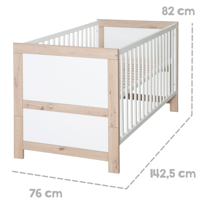 babyonlineshop Roba Malo Kombi-Kinderbett 70x140 cm Weiß/Eiche-Holzdekor Riesige Rabatte