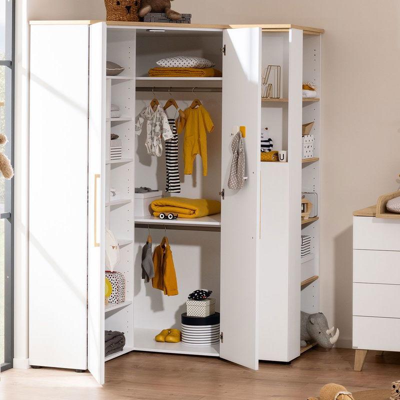 babyonlineshop Paidi Oscar Eck-Kleiderschrank 2T kreideweiß/Eiche-Nebraska Fabrikladen