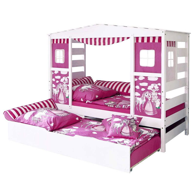babyonlineshop Ticaa Hausbett Horse Rosa Kiefer Weiß & Bettkasten Massivholz - Dessin: Horse Rosa Hotsell