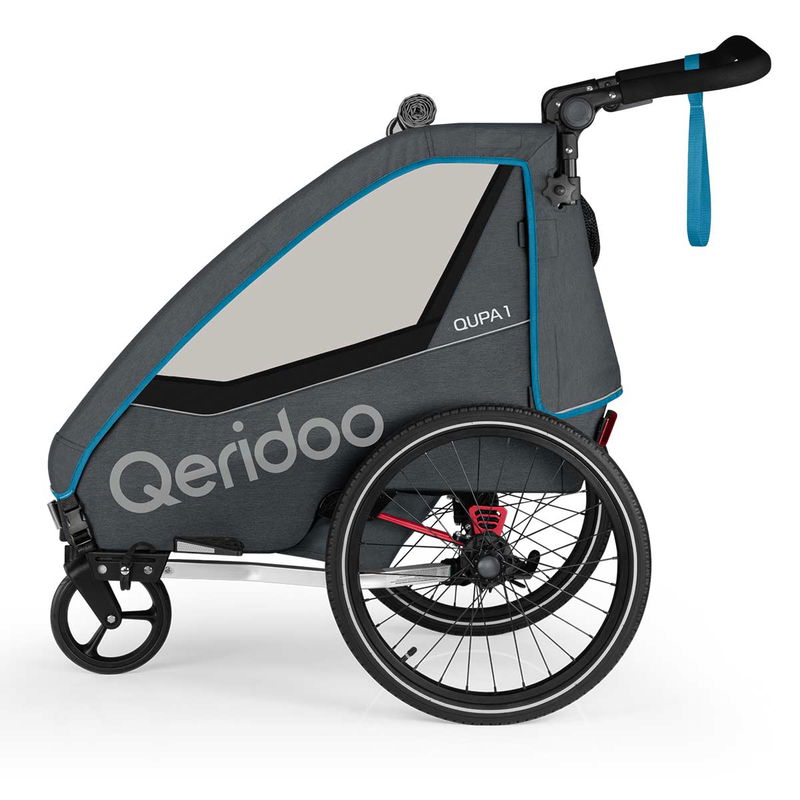 babyonlineshop Qeridoo Qupa1 Blue Fahrradanhänger 360-Grad-Buggyrad und Deichsel 2023 Blitzverkäufe