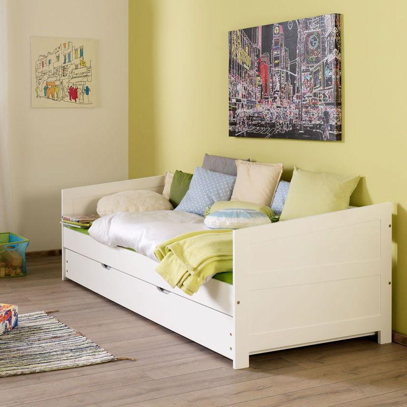 babyonlineshop Relita NINA Einzelbett Buche massiv weiß 90 x 200 cm inkl. Ausziehbett Online Outlet