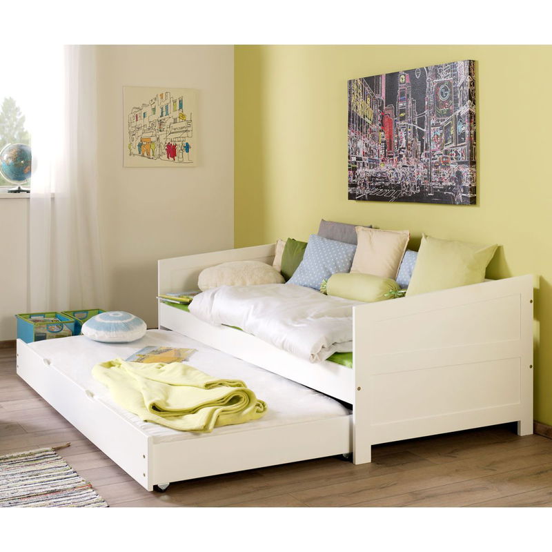 babyonlineshop Relita NINA Einzelbett Buche massiv weiß 90 x 200 cm inkl. Ausziehbett Online Outlet