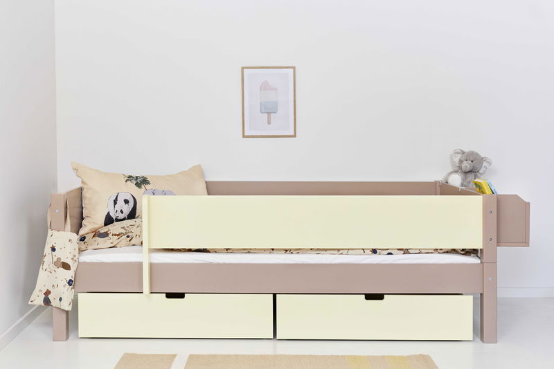 babyonlineshop Manis-h Einzelbett MIMER 90x200 cm Pfosten Buche Absturzsicherung & Schubkästen - 22 Farben wählbar Begrenztes Angebot
