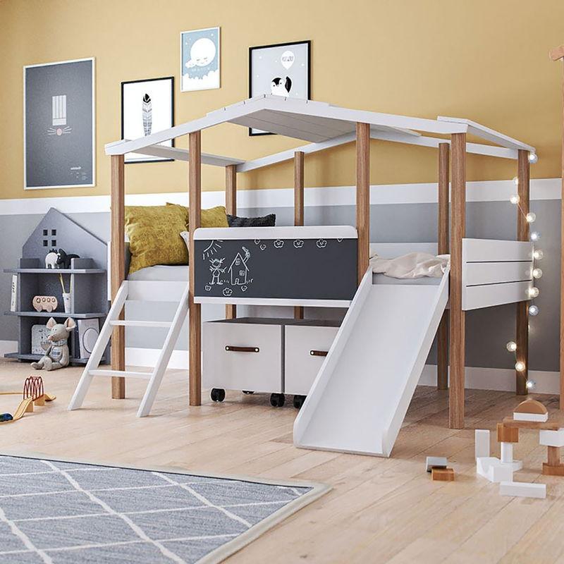 babyonlineshop Nature Kid Cory Kinderzimmer weiß/natur 5-teilig mit Hausbett 90 x 160 cm mit Dach Cyber Monday