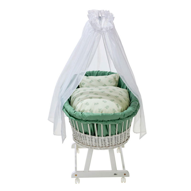 babyonlineshop Alvi Birthe Stubenwagen weiß Komplettset Matratze Himmelstange und Garnitur Teddy 1961 Jubiläumsangebot