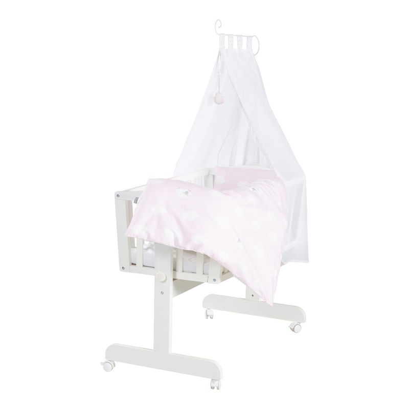 babyonlineshop Roba Komplettwiegenset weiß inklusive textiler Ausstattung Kleine Wolke rosa Heißer Verkauf