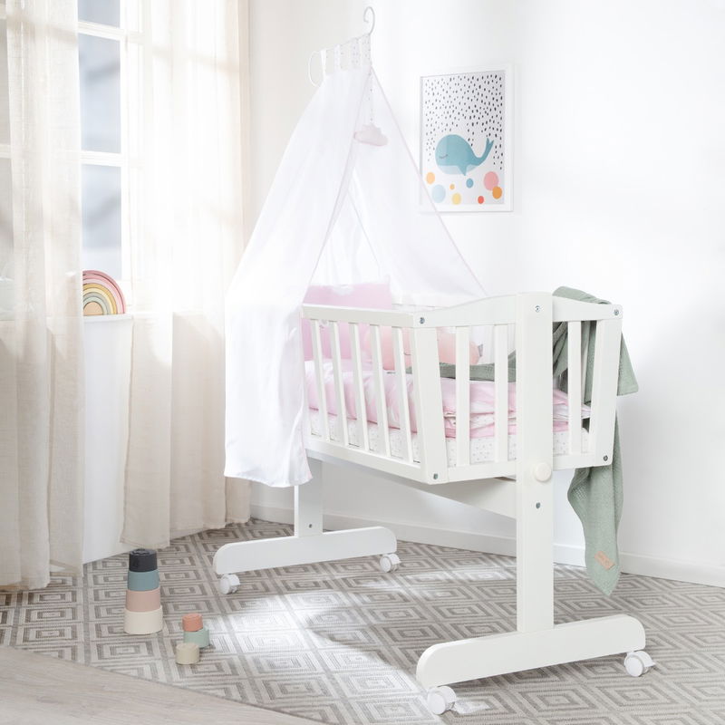 babyonlineshop Roba Komplettwiegenset weiß inklusive textiler Ausstattung Kleine Wolke rosa Heißer Verkauf