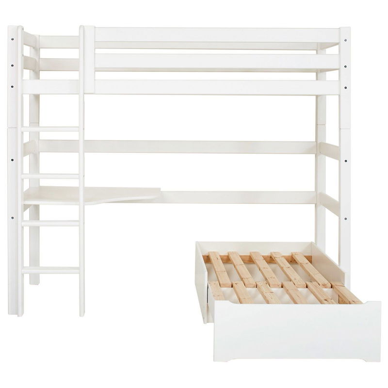 babyonlineshop Hoppekids Hochbett ECO Luxury 90x200 cm mit gerader Leiter Tischplatte & Lounge-Ecke Exklusive Angebote