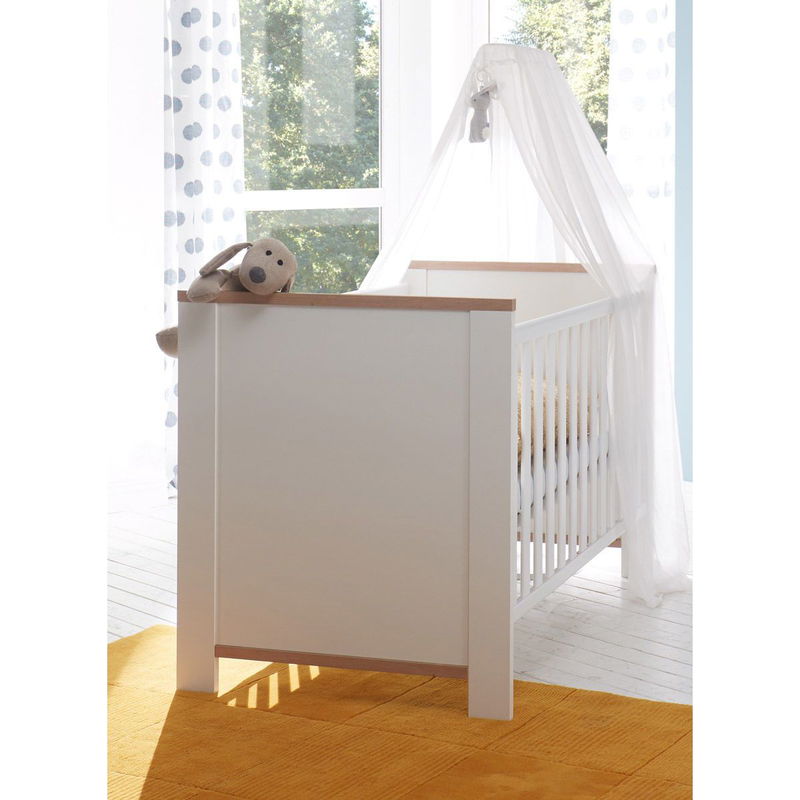babyonlineshop Mäusbacher Adele Kinderbett weiß matt Asteiche Dekor Letzter Tag