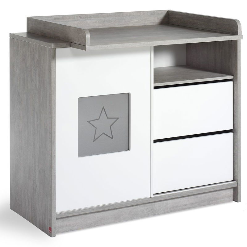 babyonlineshop Schardt Eco Star Wickelkommode Weiß/Driftwood 1 Schiebetür 2 Schubkästen - mit Wickelaufsatz Zeitbegrenzte Promotion
