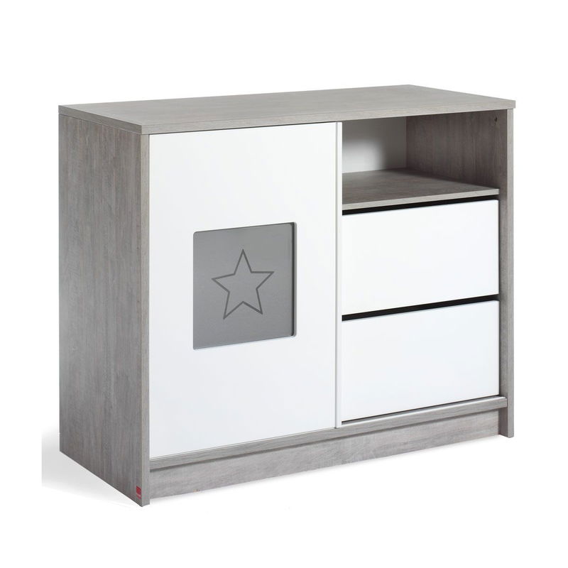 babyonlineshop Schardt Eco Star Wickelkommode Weiß/Driftwood 1 Schiebetür 2 Schubkästen - mit Wickelaufsatz Zeitbegrenzte Promotion