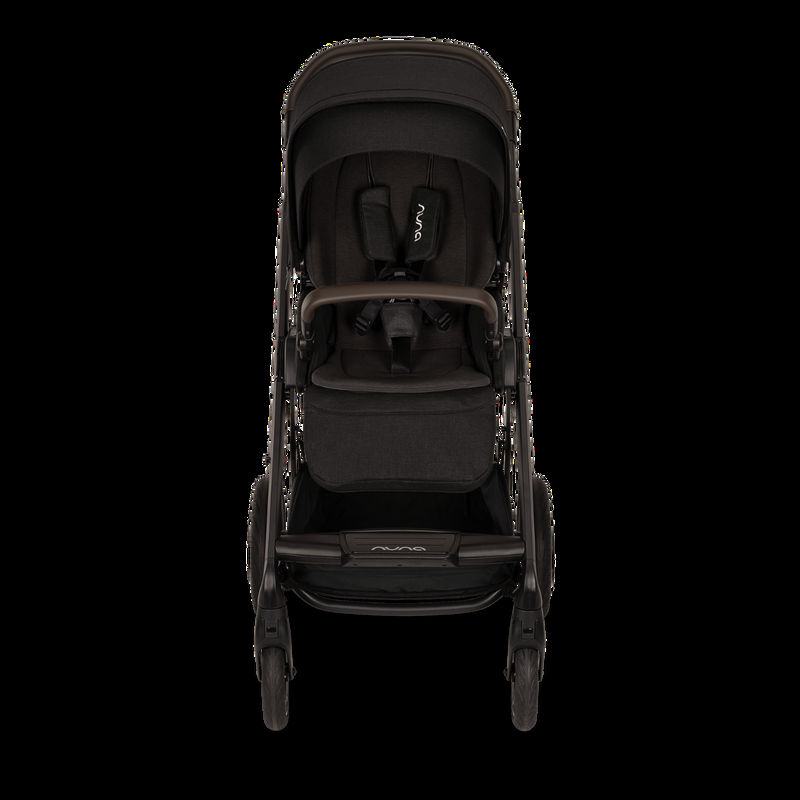 babyonlineshop Nuna MIXX next Kinderwagen mit magnetischem Verschluss inkl. Kniedecke Adapter Regenverdeck & braunem Ledergriff Caviar Sonderangebot