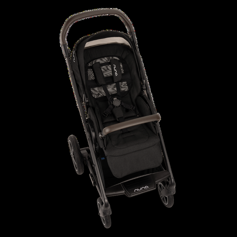 babyonlineshop Nuna MIXX next Kinderwagen mit magnetischem Verschluss inkl. Kniedecke Adapter Regenverdeck & braunem Ledergriff Caviar Sonderangebot